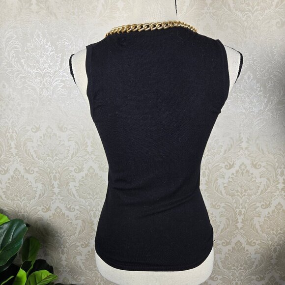 Cache Size Small Black Knit Sleeveless Top Gold Chain Detail Scoop Neck NWT - Picture 5 of 10